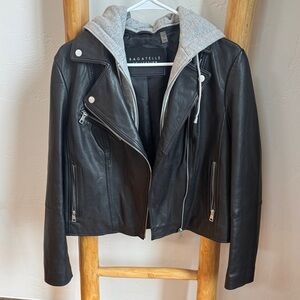 Bagatelle Leather Jacket with Gray Hood